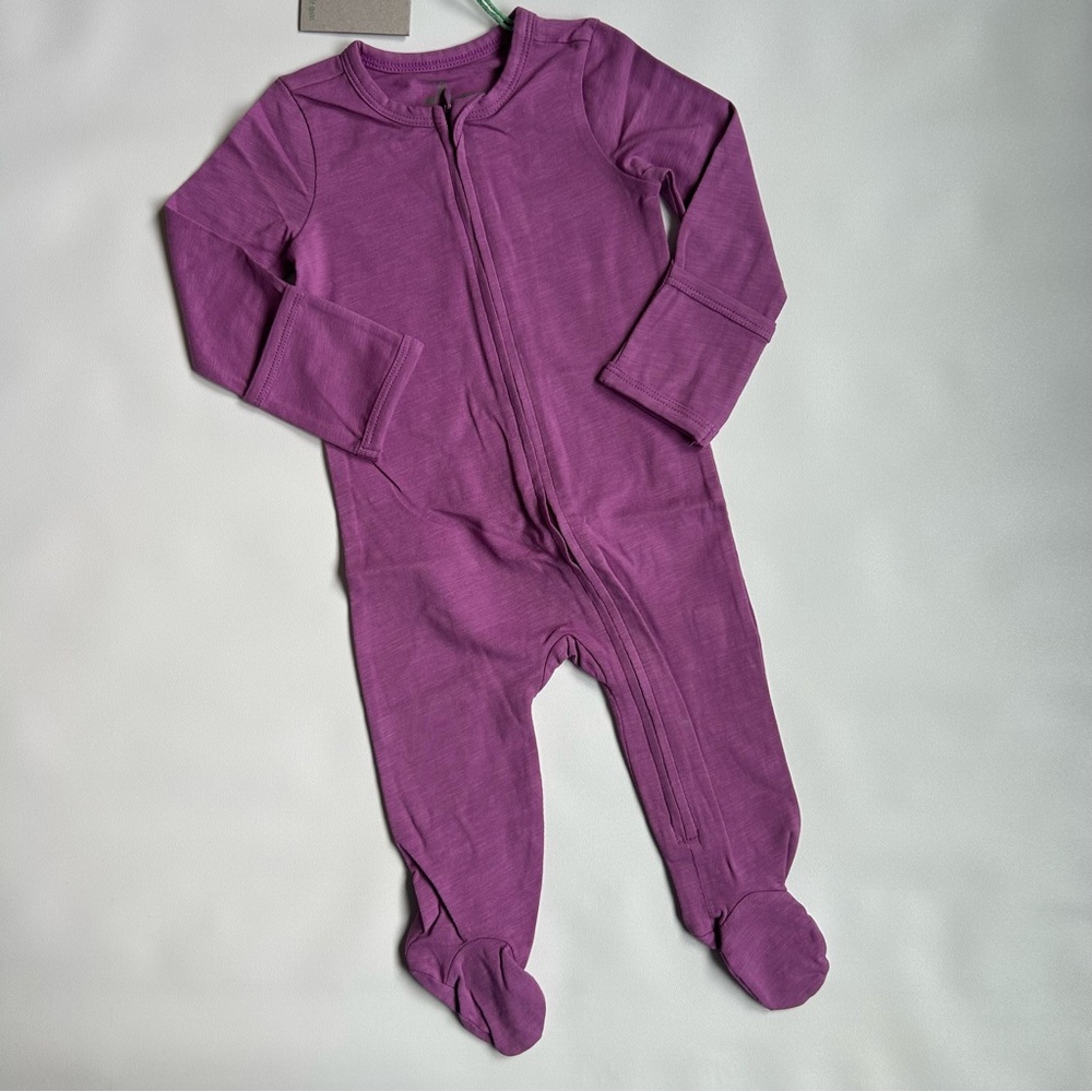 NWT Kate Quinn Little Liam Footie 6-9M Mulberry Purple Cotton Slub Zipper